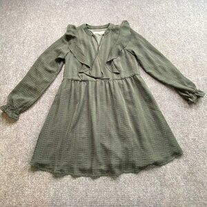 Loft Drezz Womens XXS Army‎ Green Textured Long Sleeve Ruffle Dark Fairy Grunge